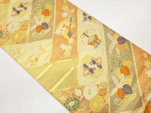 佐賀錦蝶・花唐草・扇子模様織出し袋帯